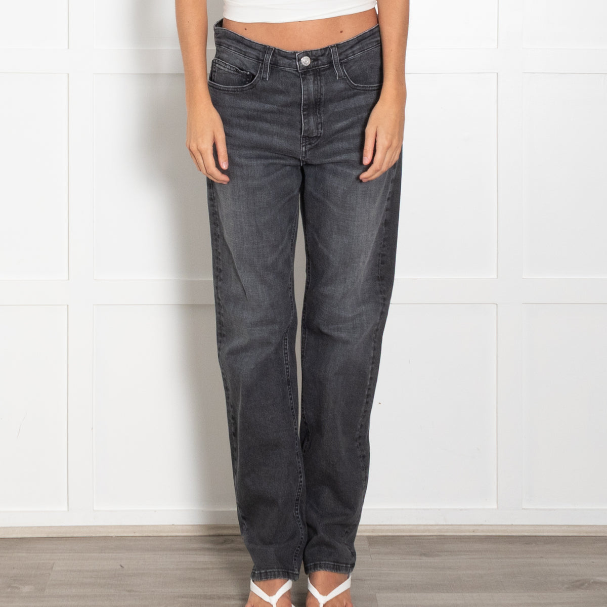 Frame Grey Denim Straight Leg Jeans