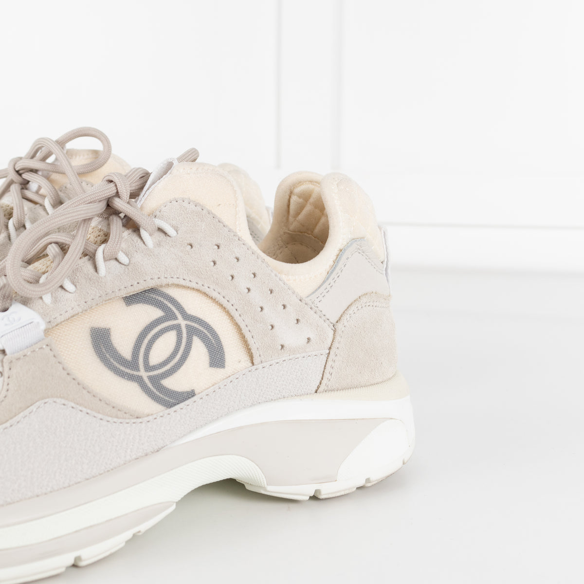 Chanel Beige Perforated Mesh Design With CC Suede Trainers