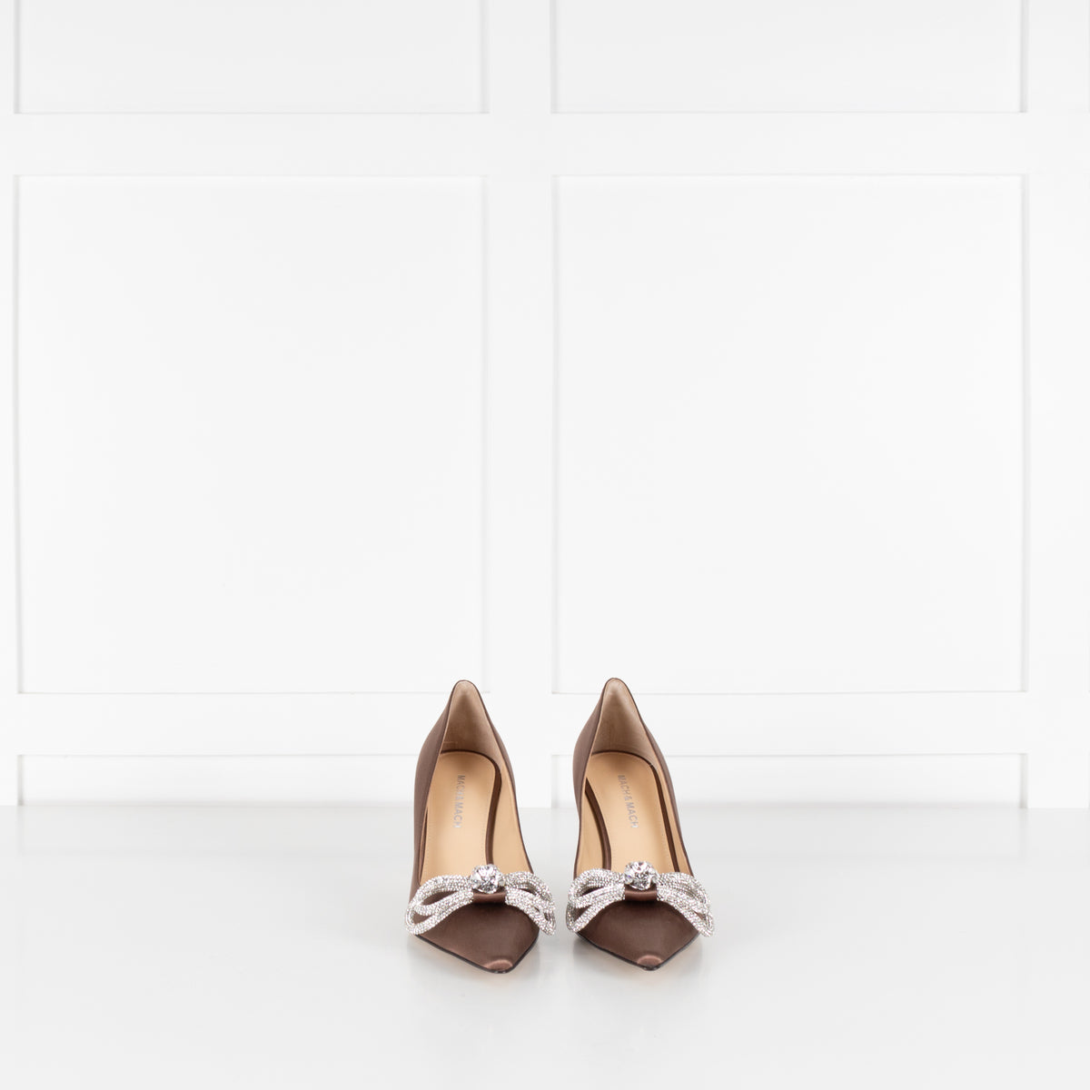 Mach & Mach Brown Satin Crystal Double Bow Shoes