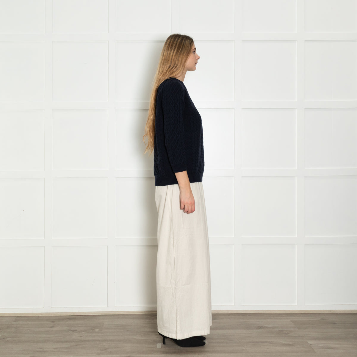Chinti & Parker Navy Blue Cable Merino Wool Blend Sweater
