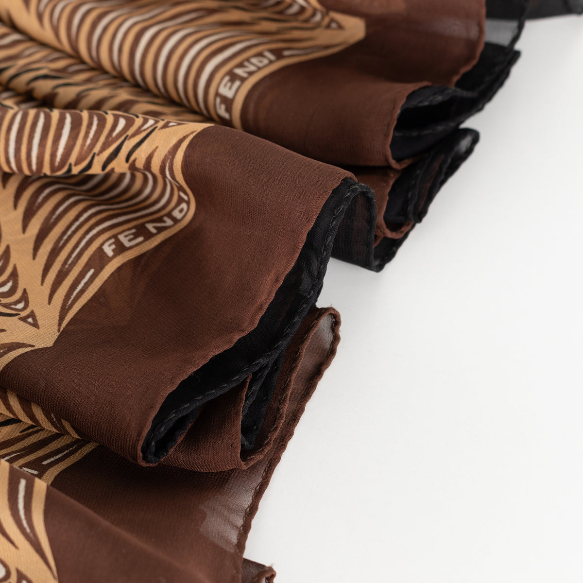Fendi Brown, Black & White Patterned & Logo Long Scarf