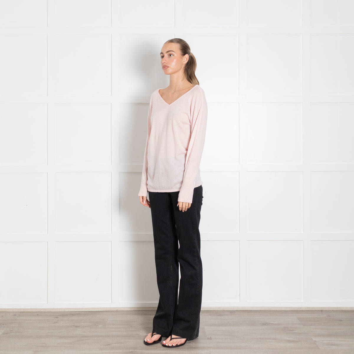 Duffy Pink Fine Knit V Neck Sweater