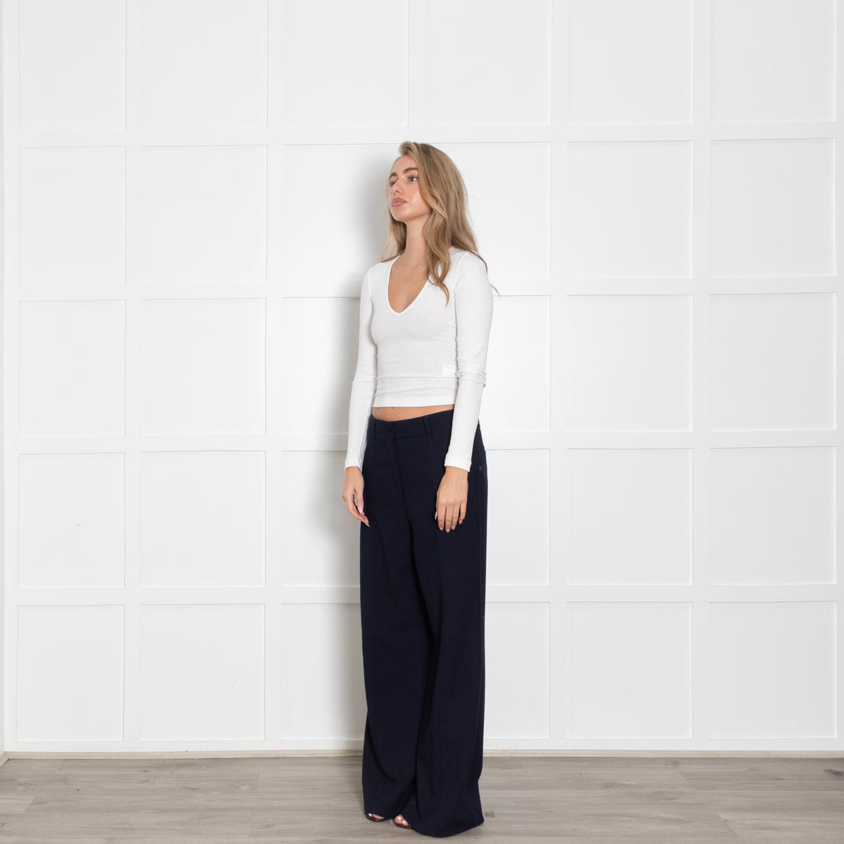 Me+Em Black Wool Blend Pleated Front Wide Leg Trousers