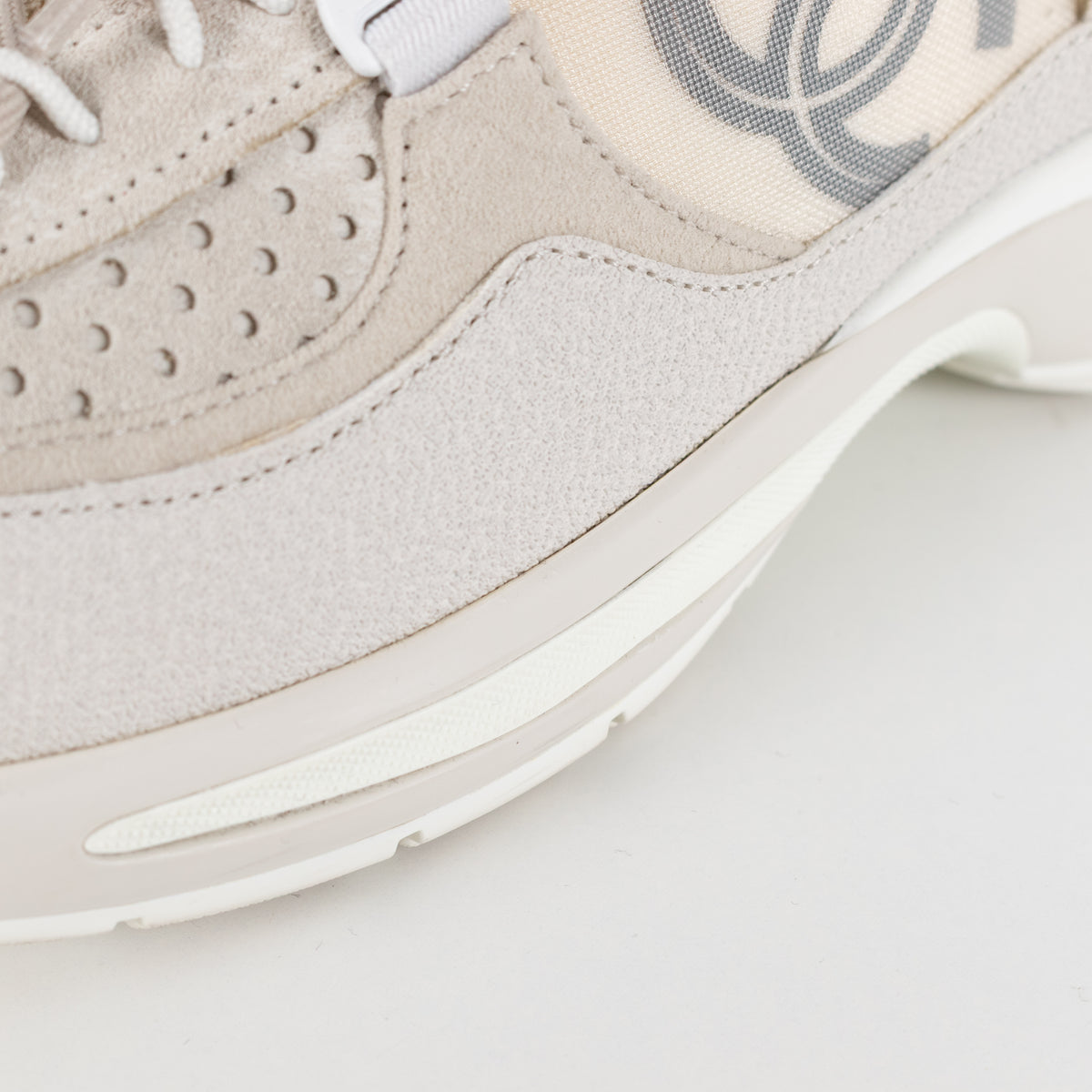 Chanel Beige Perforated Mesh Design With CC Suede Trainers