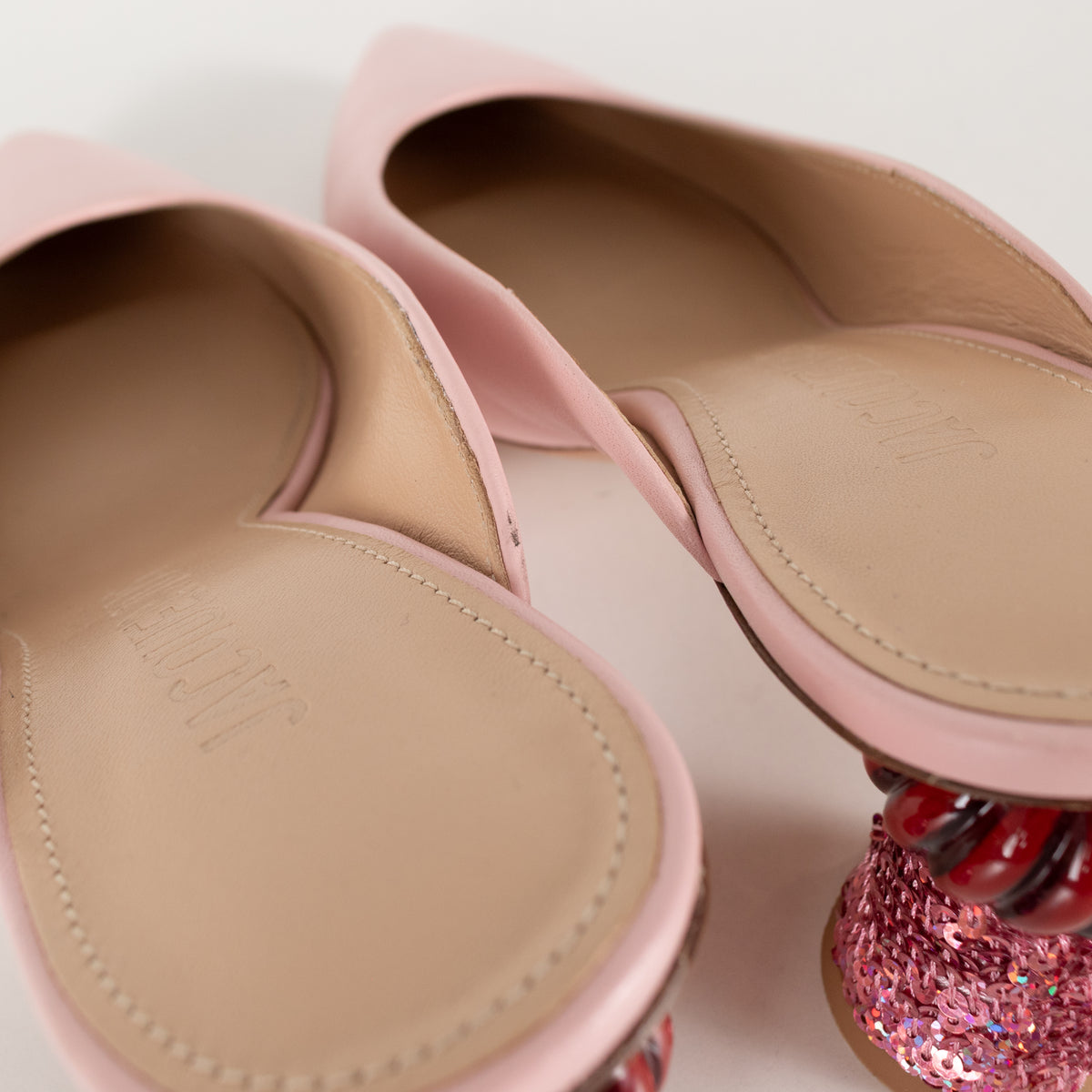 Jacquemus Pink Leather Sequin Kitten Heel Maceio Mules