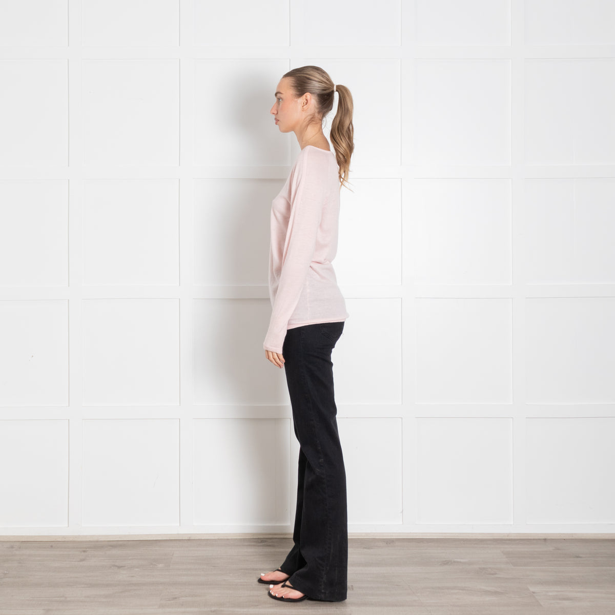 Duffy Pink Fine Knit V Neck Sweater