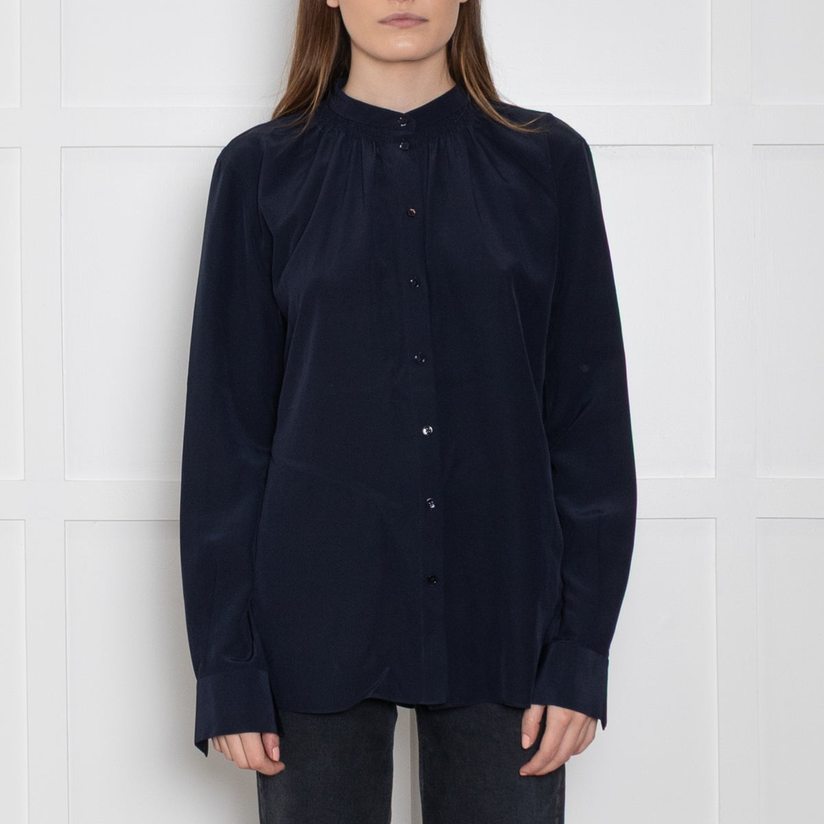 Joseph Navy Silk Button Up Blouse
