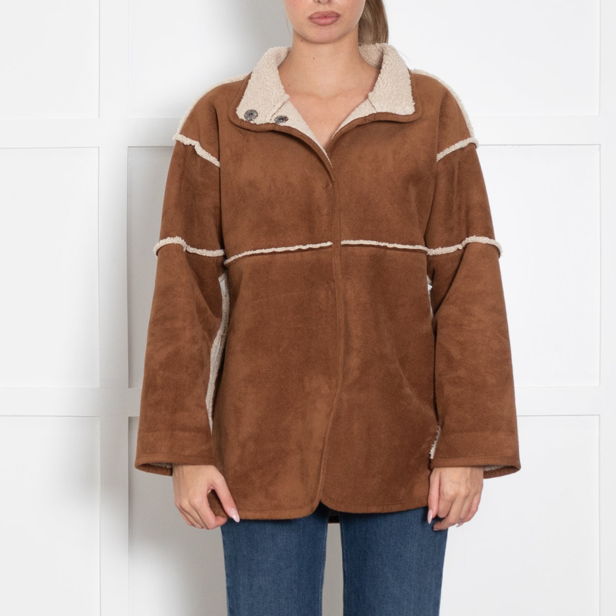 Velvet Brown Faux Sheepskin Long Jacket