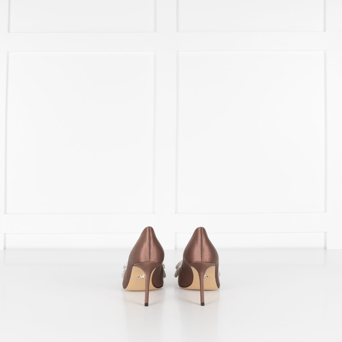 Mach & Mach Brown Satin Crystal Double Bow Shoes