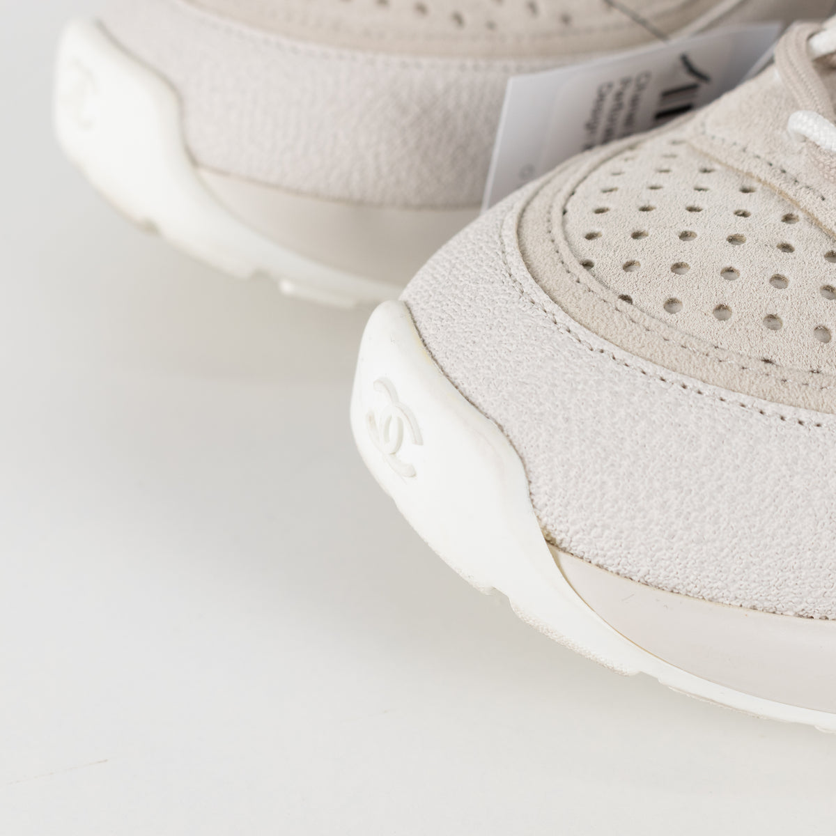 Chanel Beige Perforated Mesh Design With CC Suede Trainers