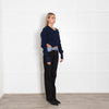 Jacquemus Navy Ribbed  Deep V Crop Asymetric Jumper