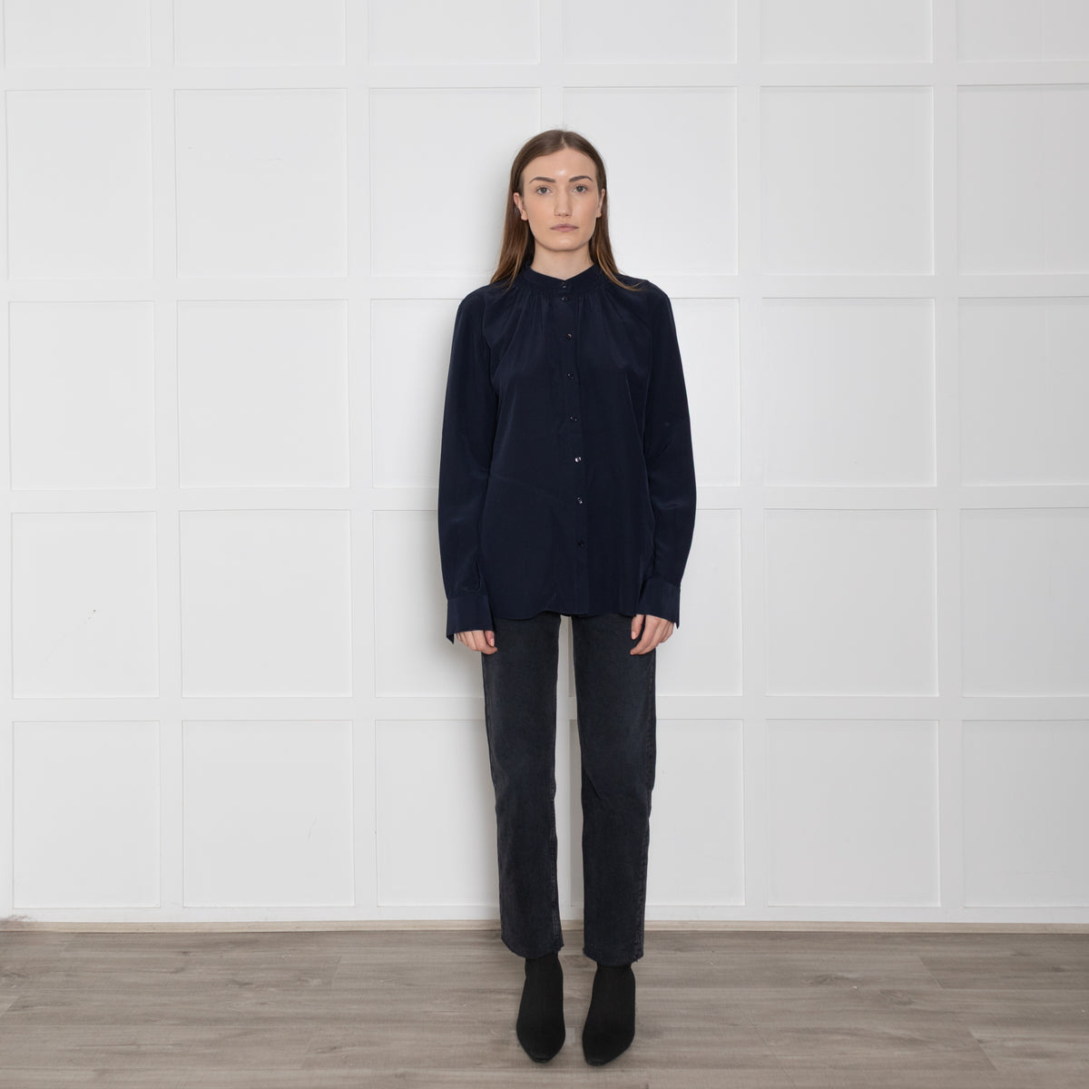 Joseph Navy Silk Button Up Blouse