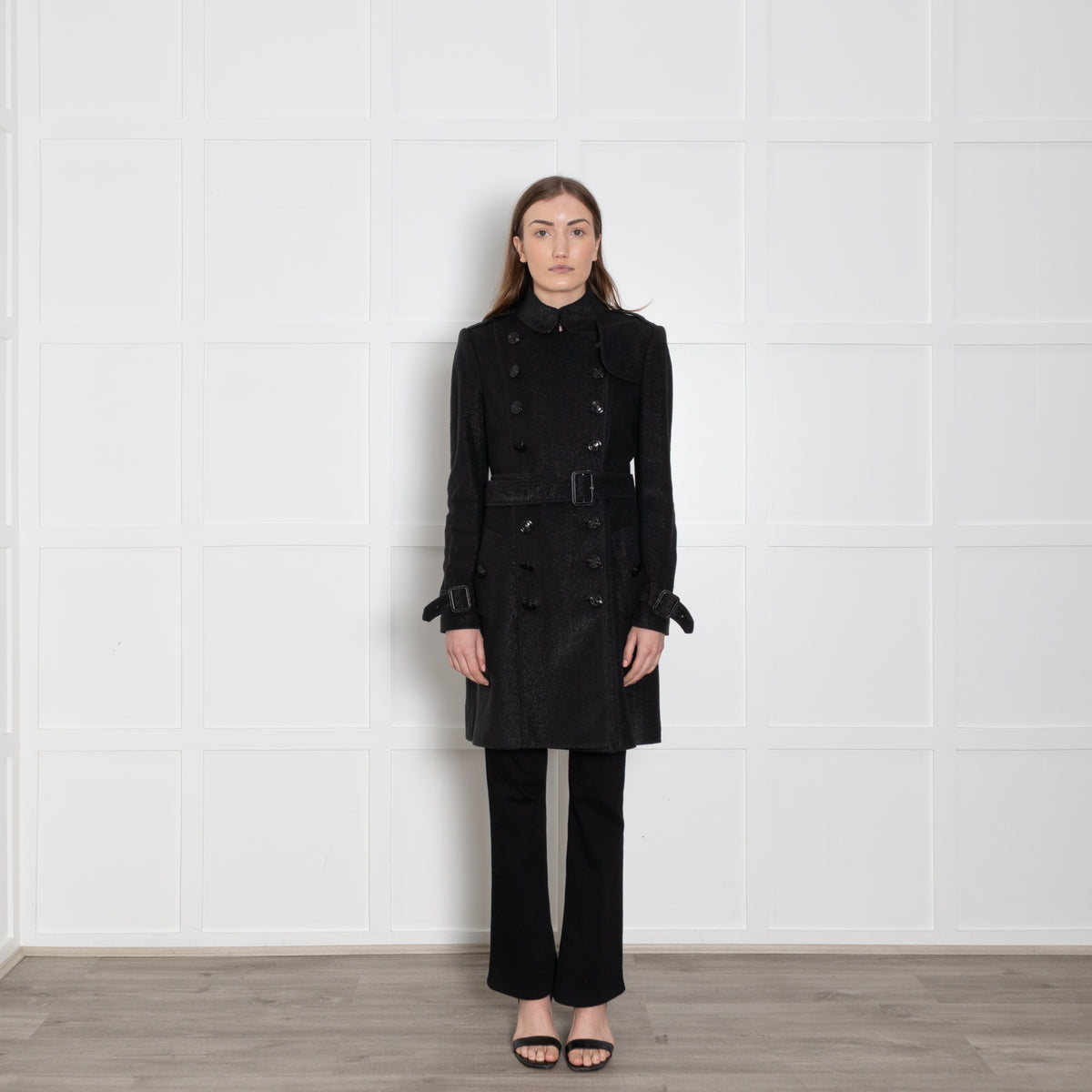 Burberry Black Textured Millitary Style Coat