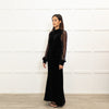 Me + Em Black Velvet Lace Sleeve Maxi Dress