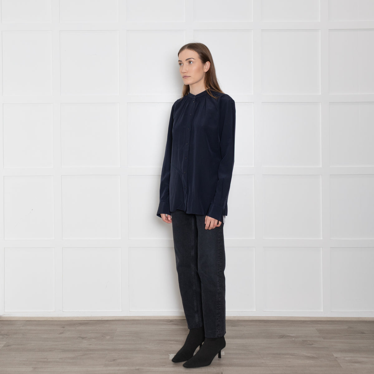 Joseph Navy Silk Button Up Blouse