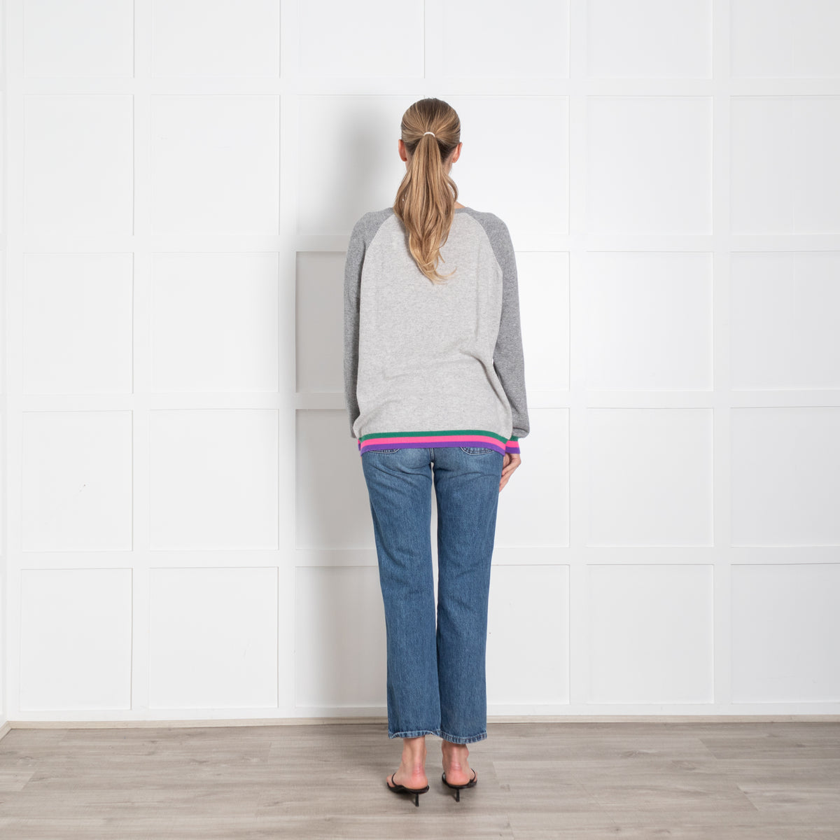 Cove Grey Multi Colour Trim Cashmere Jumper