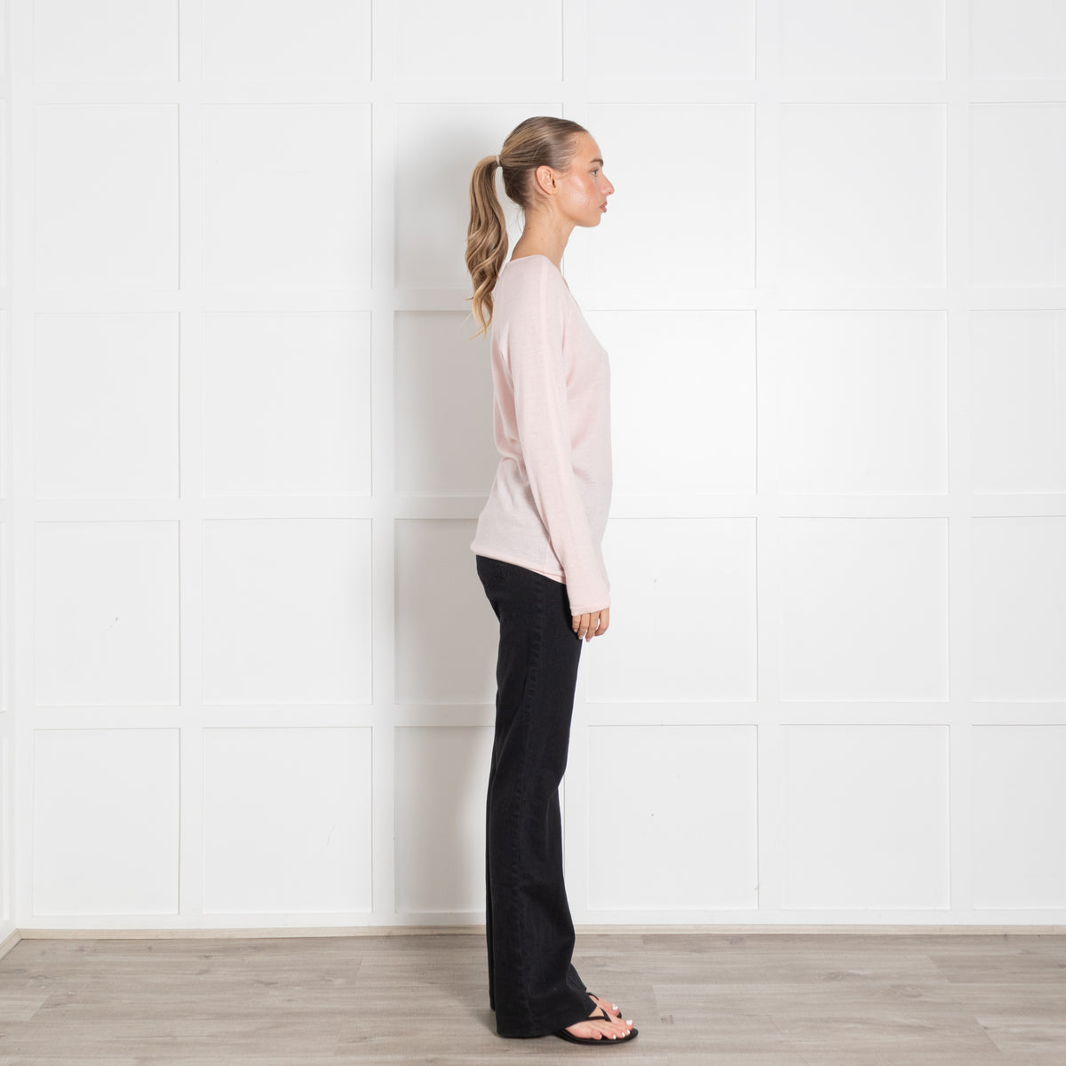 Duffy Pink Fine Knit V Neck Sweater