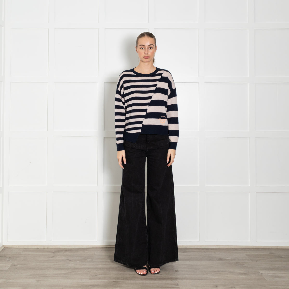 Skull Cashmere Navy Cream Asymmetric Cashmere Sweater