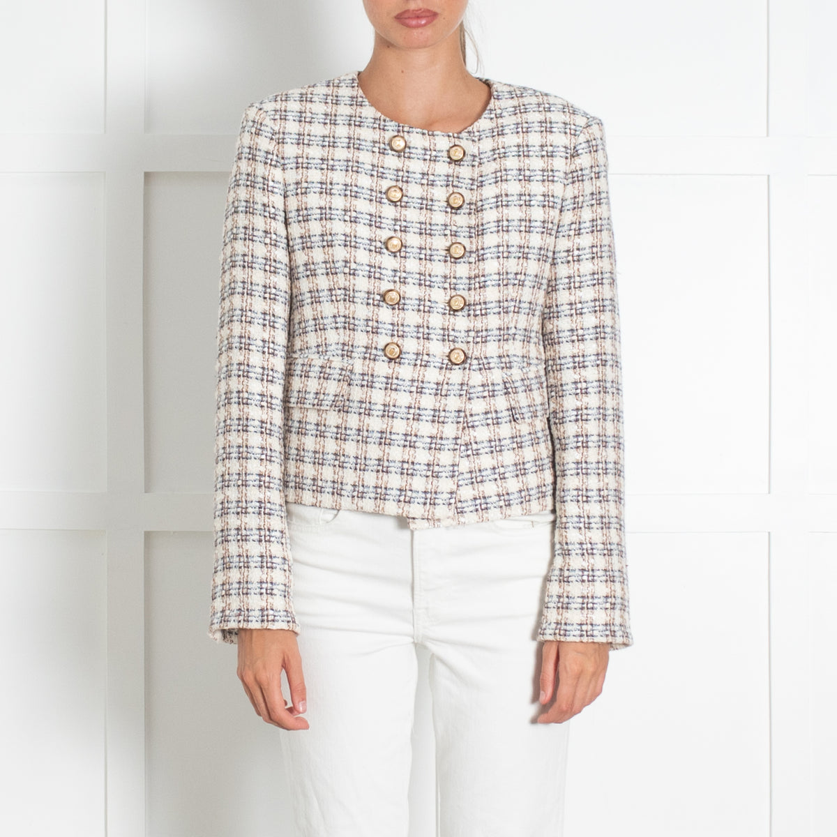 Veronica Beard Cream And Brown Bentley Double Breasted Jacket