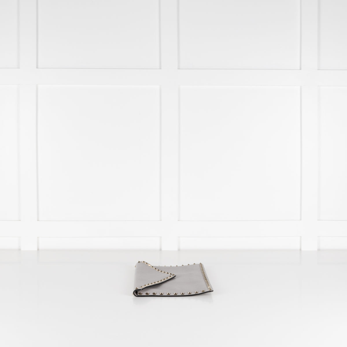 Valentino Grey Grained Leather Rockstud Envelope Clutch