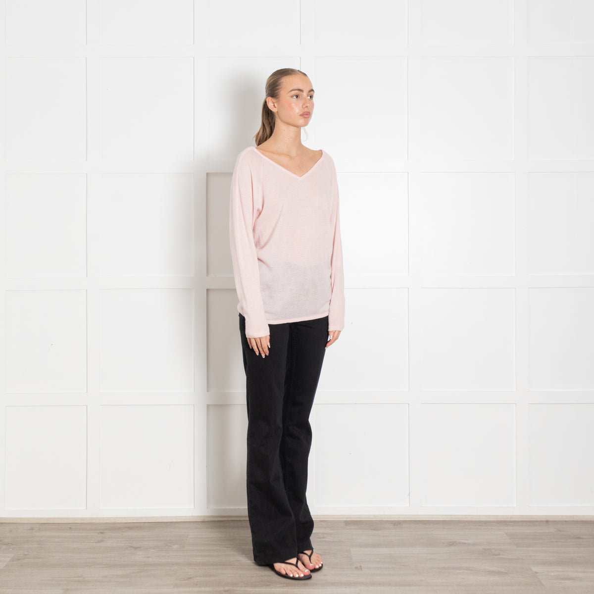 Duffy Pink Fine Knit V Neck Sweater