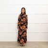 Me + Em Navy Blue Orange Floral Jersey Maxi Dress