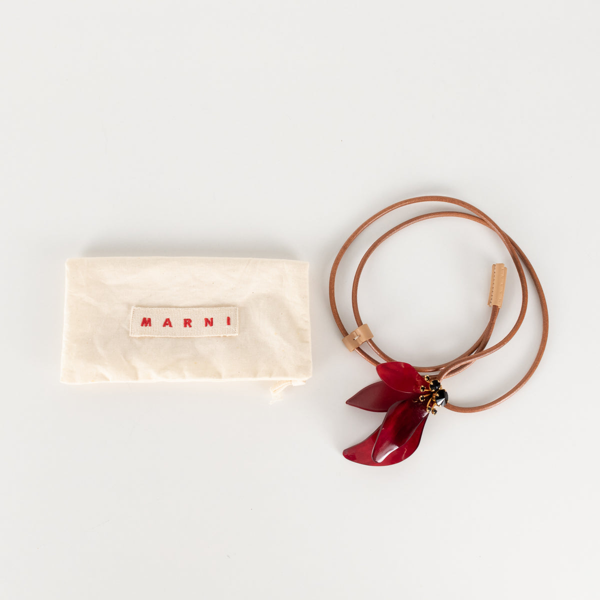 Marni Tan Leather Cord Statement Necklace