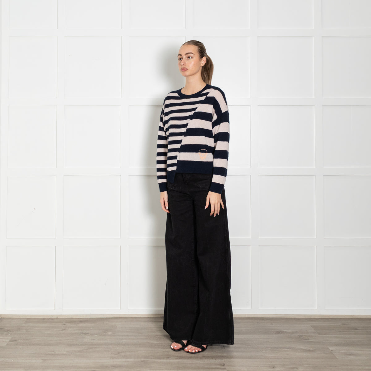 Skull Cashmere Navy Cream Asymmetric Cashmere Sweater