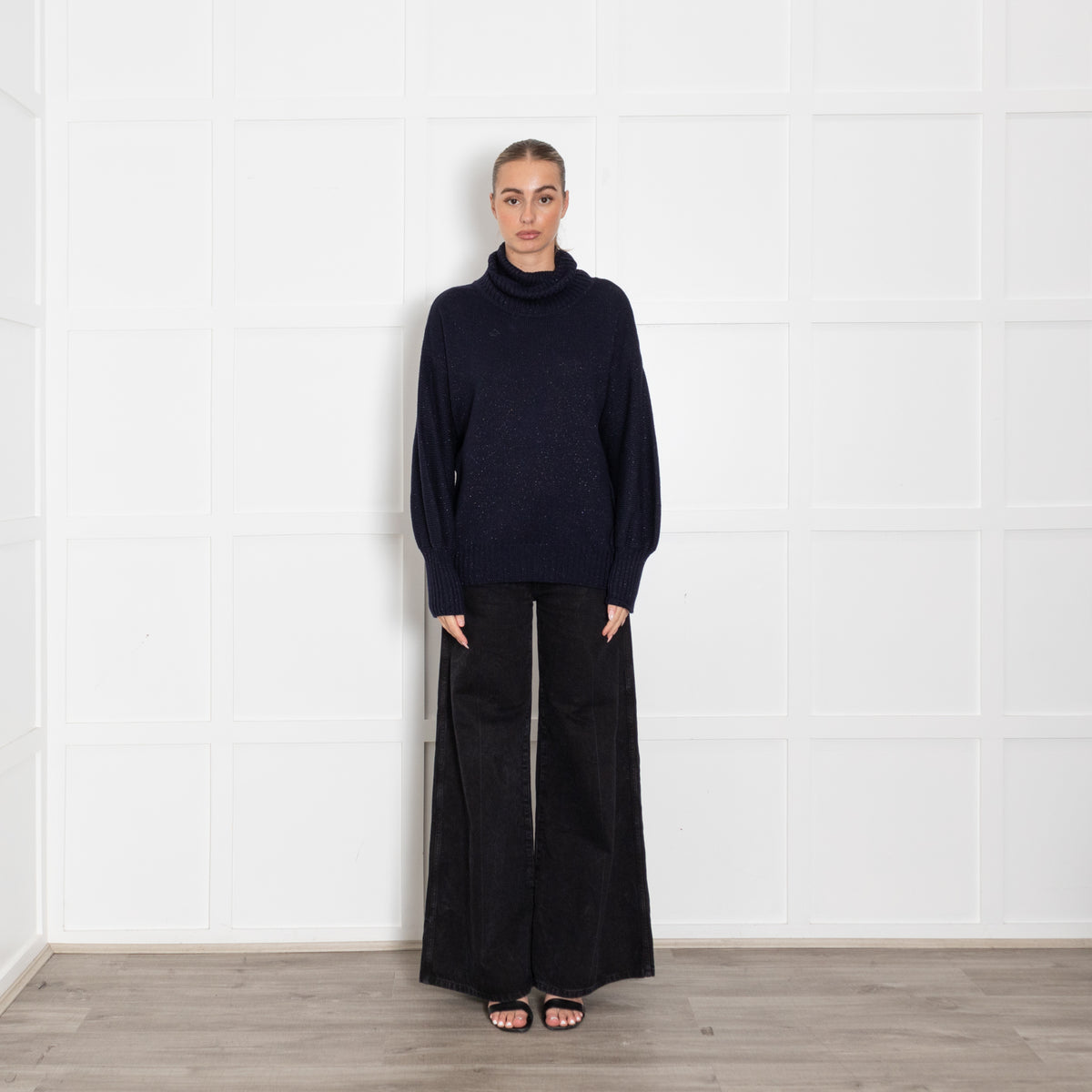 Luisa Spagnoli Navy  'Sparkly' Wool Mix Polo Neck Jumper
