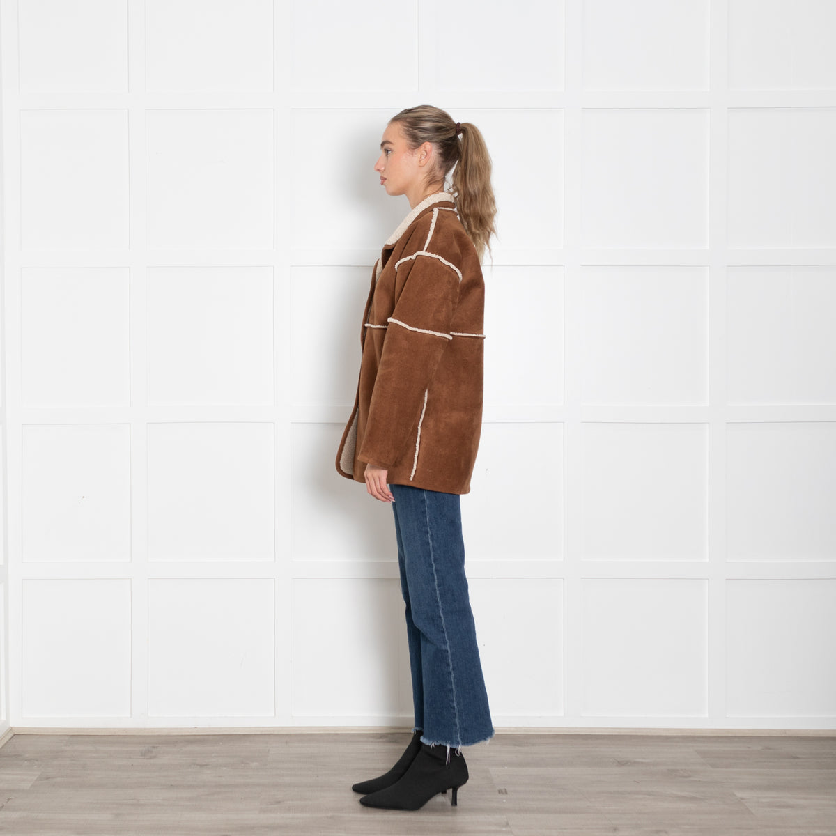 Velvet Brown Faux Sheepskin Long Jacket