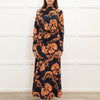 Me + Em Navy Blue Orange Floral Jersey Maxi Dress