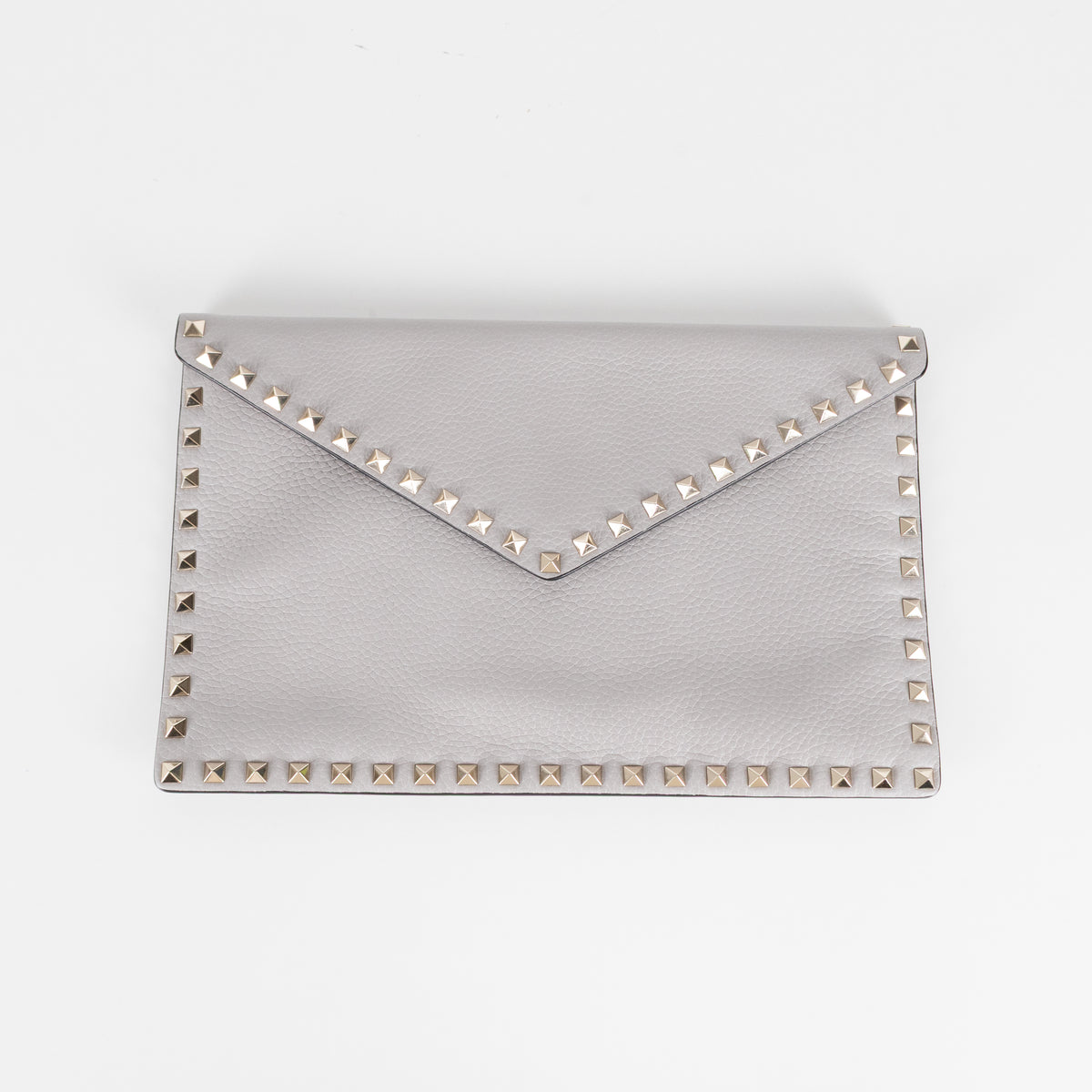 Valentino Grey Grained Leather Rockstud Envelope Clutch