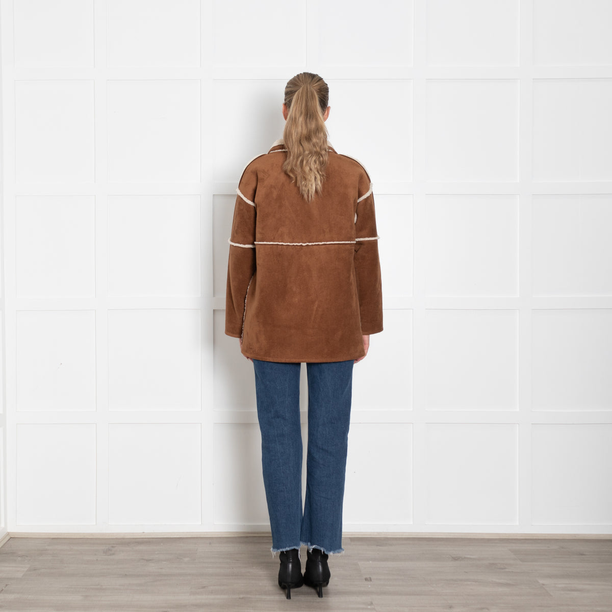 Velvet Brown Faux Sheepskin Long Jacket