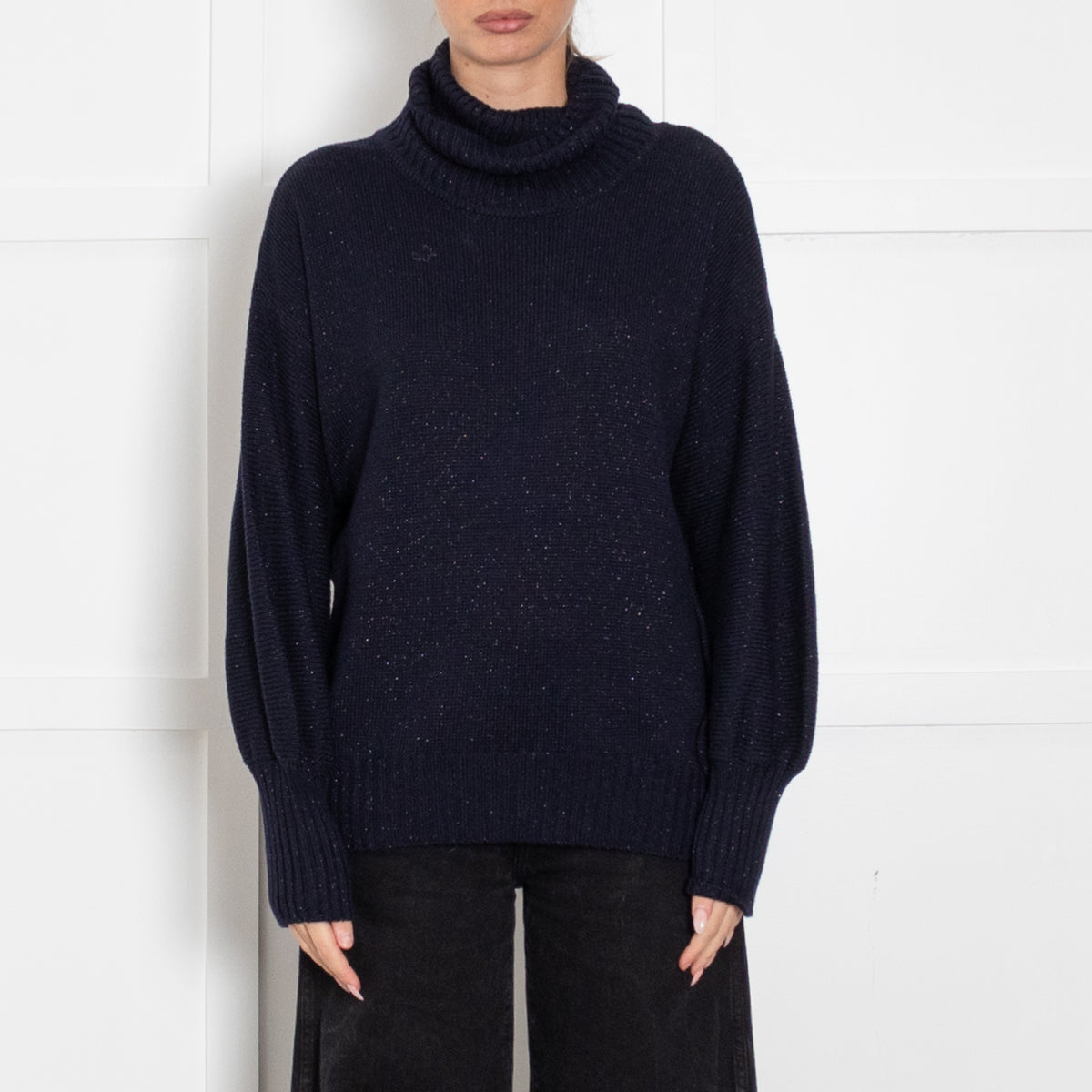 Luisa Spagnoli Navy  'Sparkly' Wool Mix Polo Neck Jumper