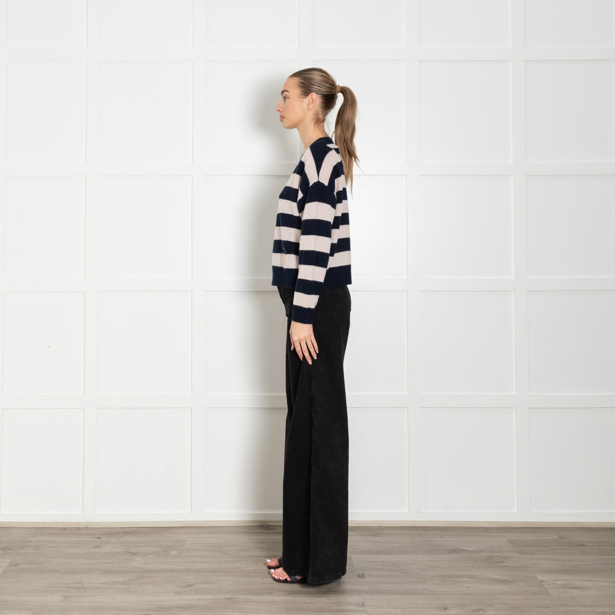 Skull Cashmere Navy Cream Asymmetric Cashmere Sweater