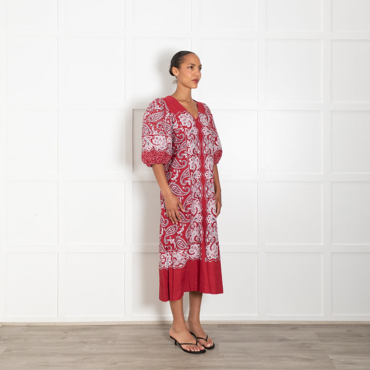 Sea New York Red Paisley Puff Sleeve Dress