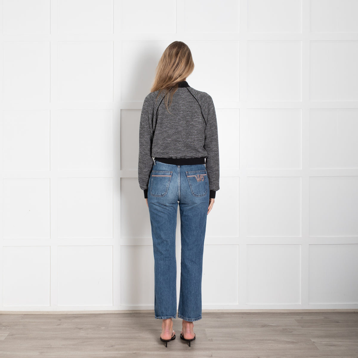 Me + Em Black & Grey Herringbone Jacquard Jersey Bomber