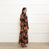 Me + Em Navy Blue Orange Floral Jersey Maxi Dress