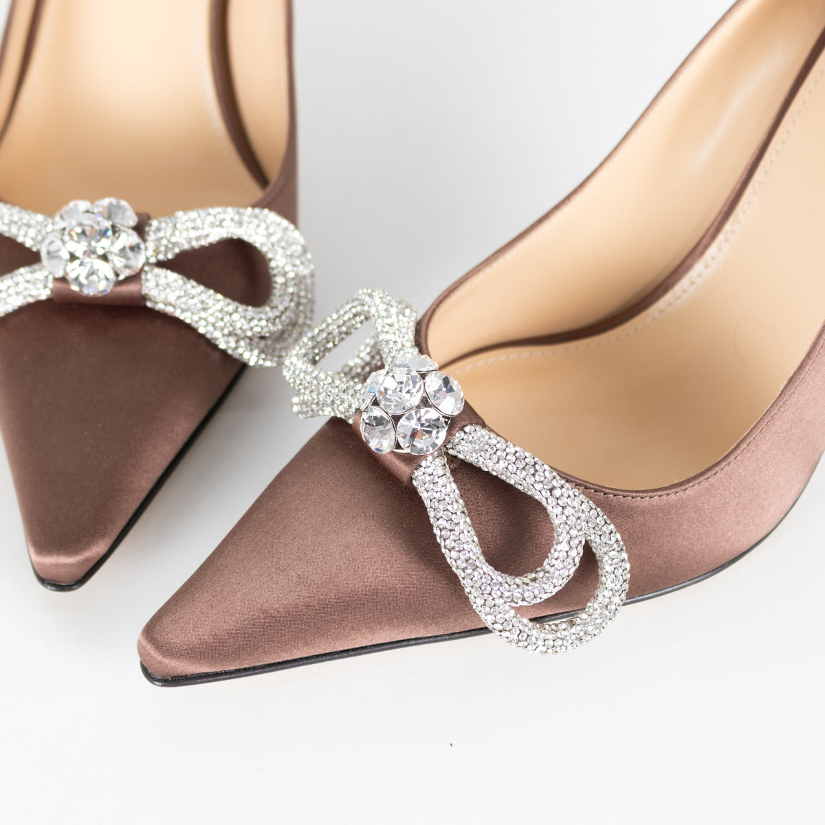 Mach & Mach Brown Satin Crystal Double Bow Shoes