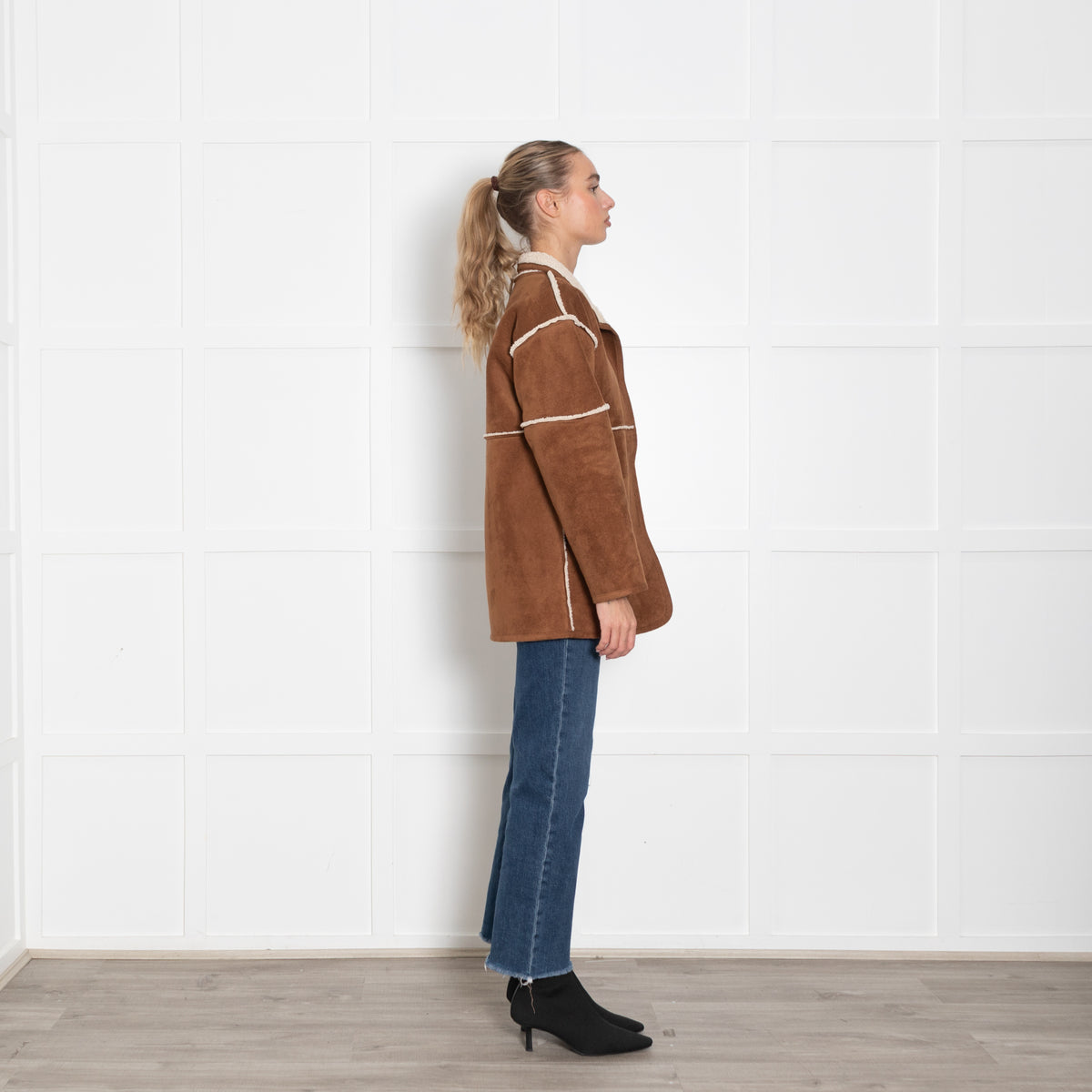 Velvet Brown Faux Sheepskin Long Jacket