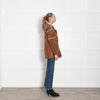 Velvet Brown Faux Sheepskin Long Jacket