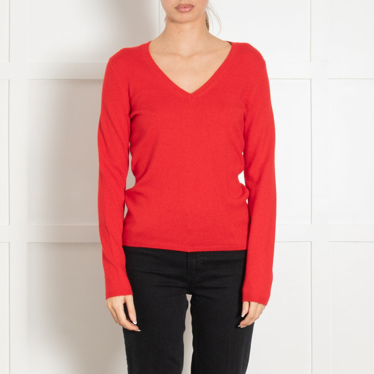 Eric Bompard Red V Neck Cashmere Jumper