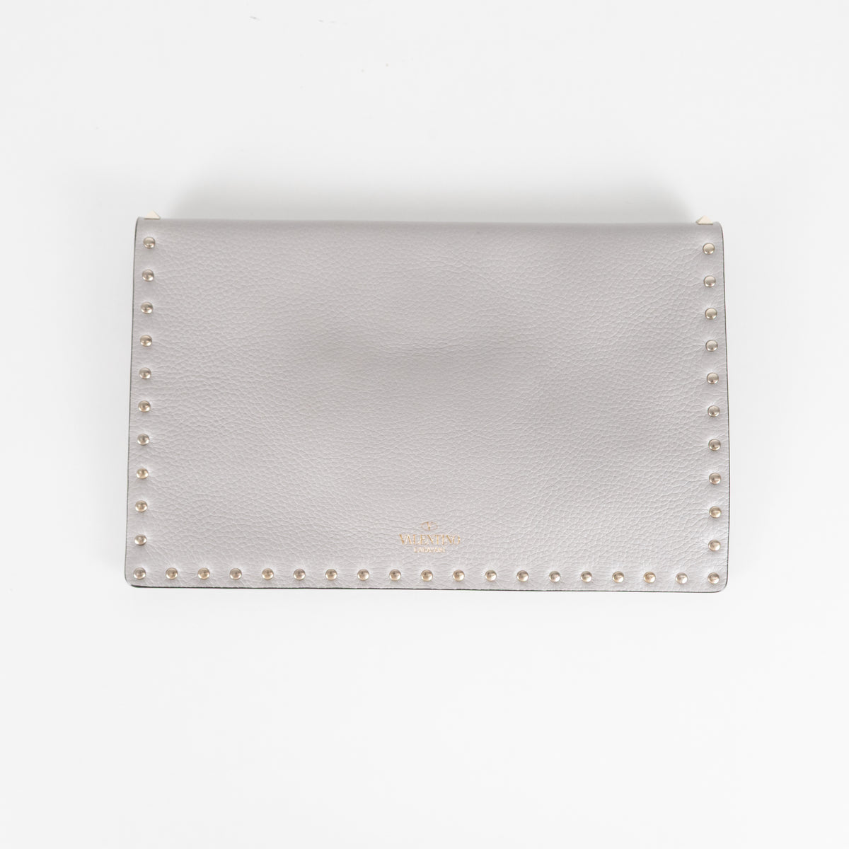 Valentino Grey Grained Leather Rockstud Envelope Clutch