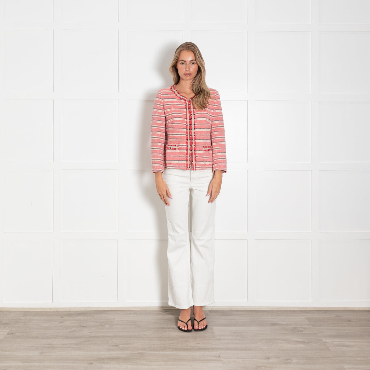 Weekend Max Mara Pink Black Cream Stripe Silver Lurex Jacket