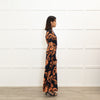 Me + Em Navy Blue Orange Floral Jersey Maxi Dress