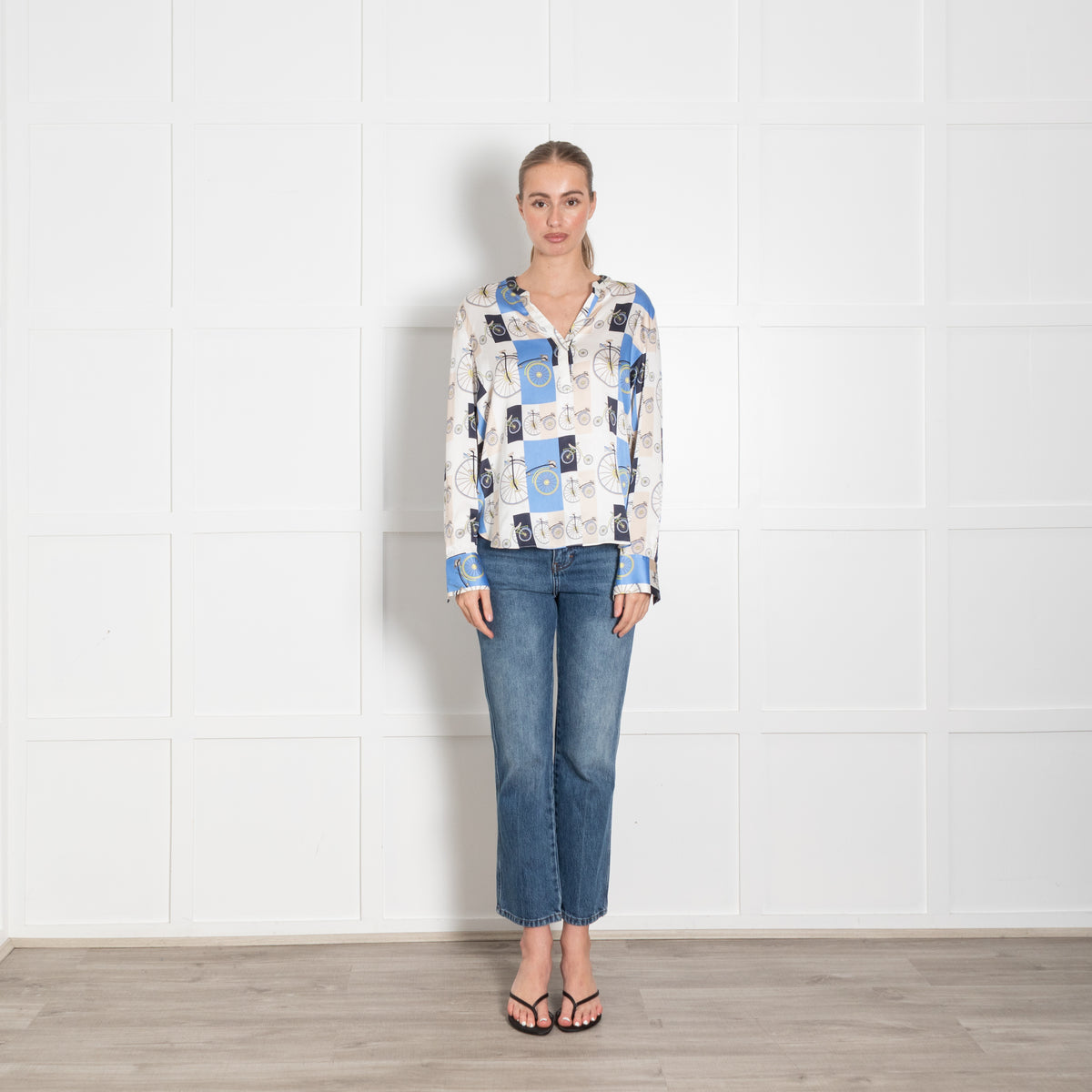 Herzen's Angelegenheit White Blue Bicycle Silk Blouse
