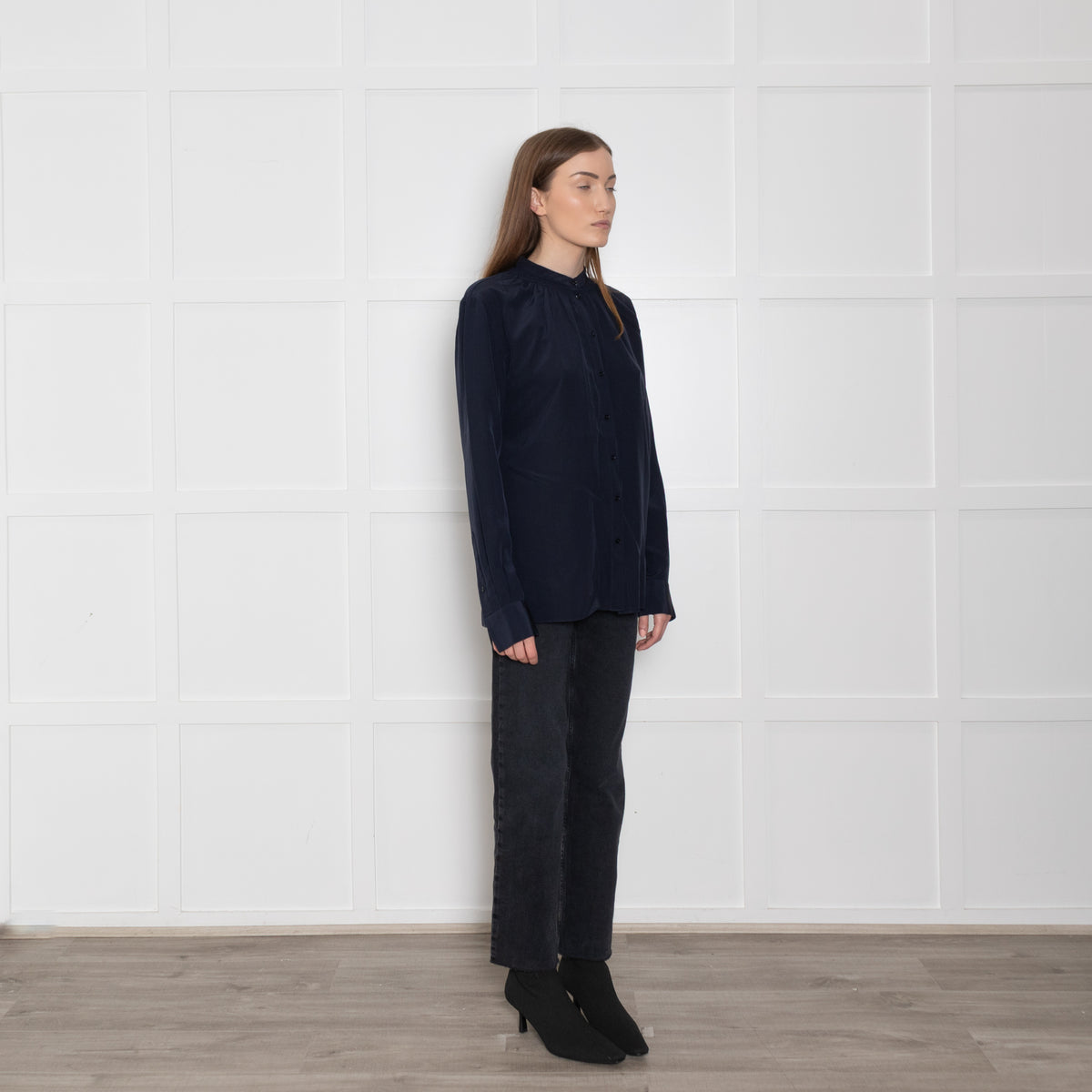 Joseph Navy Silk Button Up Blouse