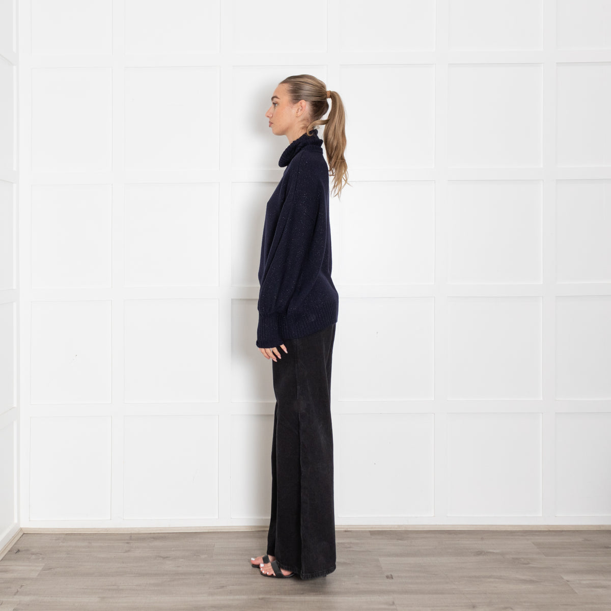 Luisa Spagnoli Navy  'Sparkly' Wool Mix Polo Neck Jumper