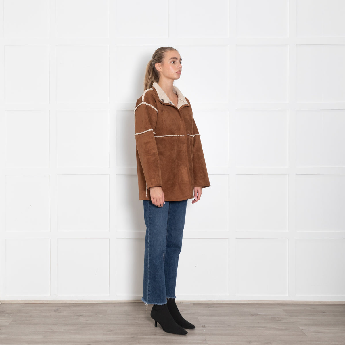 Velvet Brown Faux Sheepskin Long Jacket