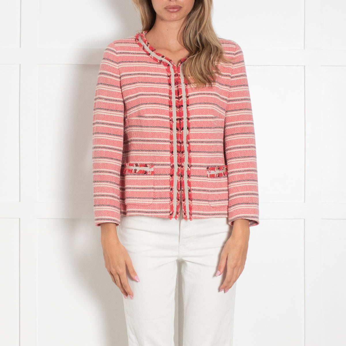 Weekend Max Mara Pink Black Cream Stripe Silver Lurex Jacket